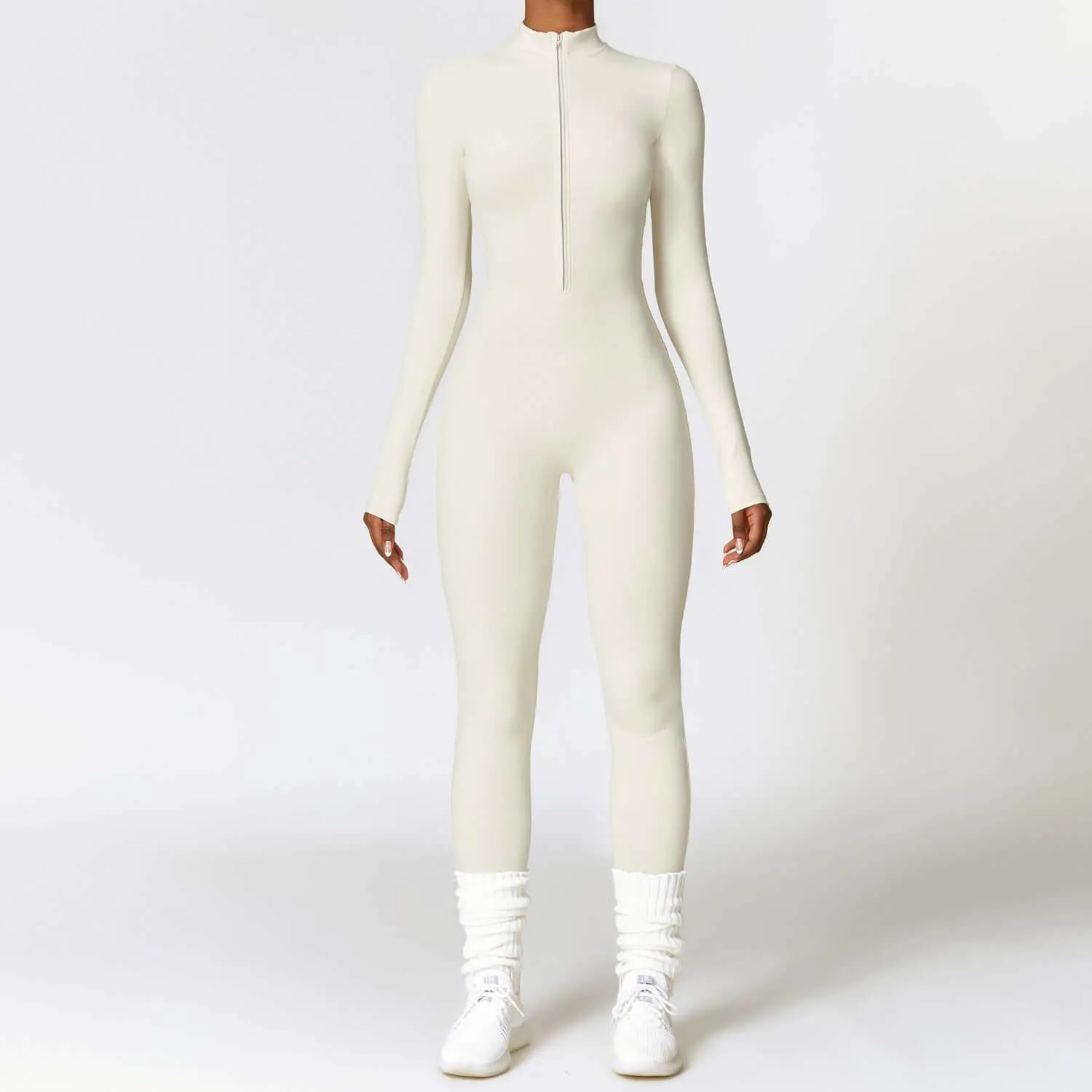 Warm Zipper Long-sleeved  Yoga Fitness Sports  Breathable Bodysuit