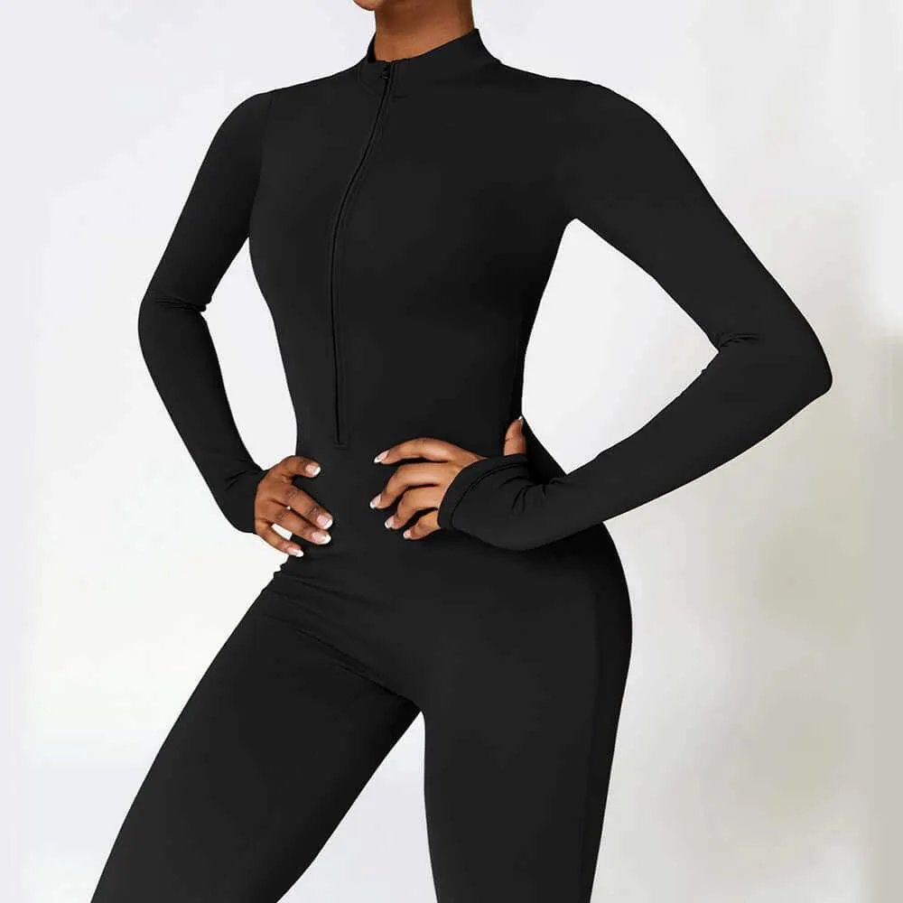 Warm Zipper Long-sleeved  Yoga Fitness Sports  Breathable Bodysuit