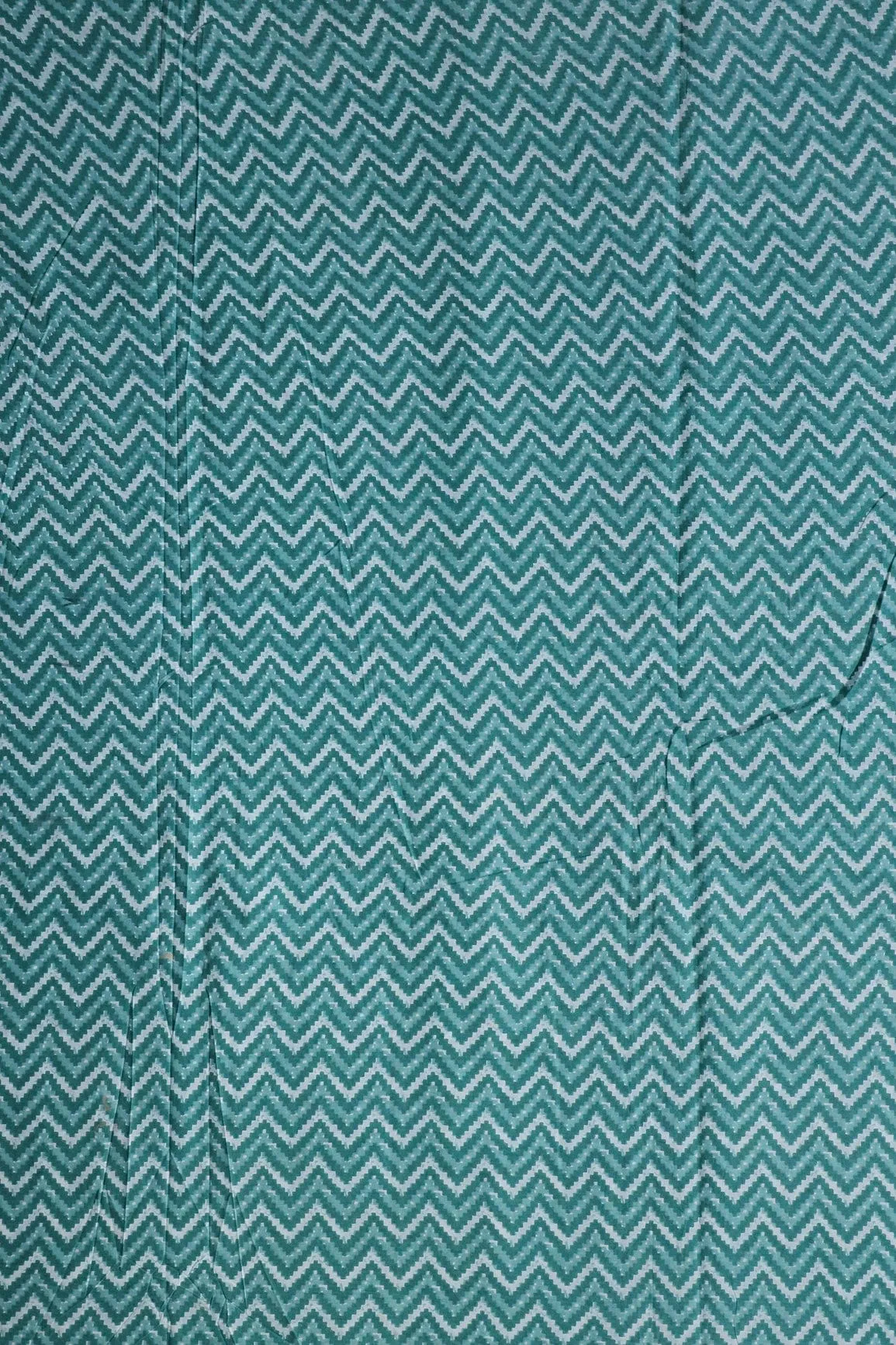 White And Jungle Green Chevron Print On Pure Cotton Fabric