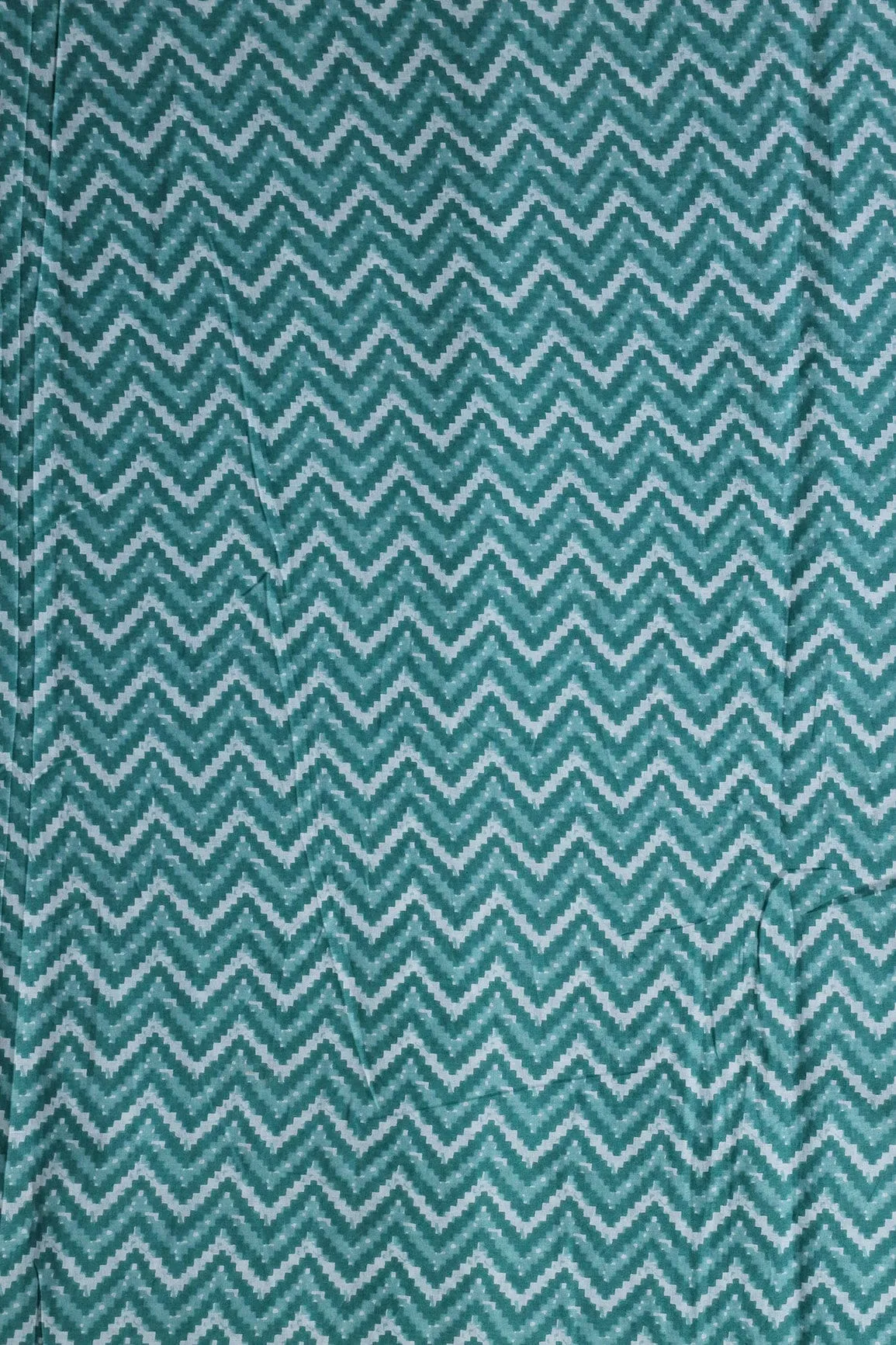 White And Jungle Green Chevron Print On Pure Cotton Fabric
