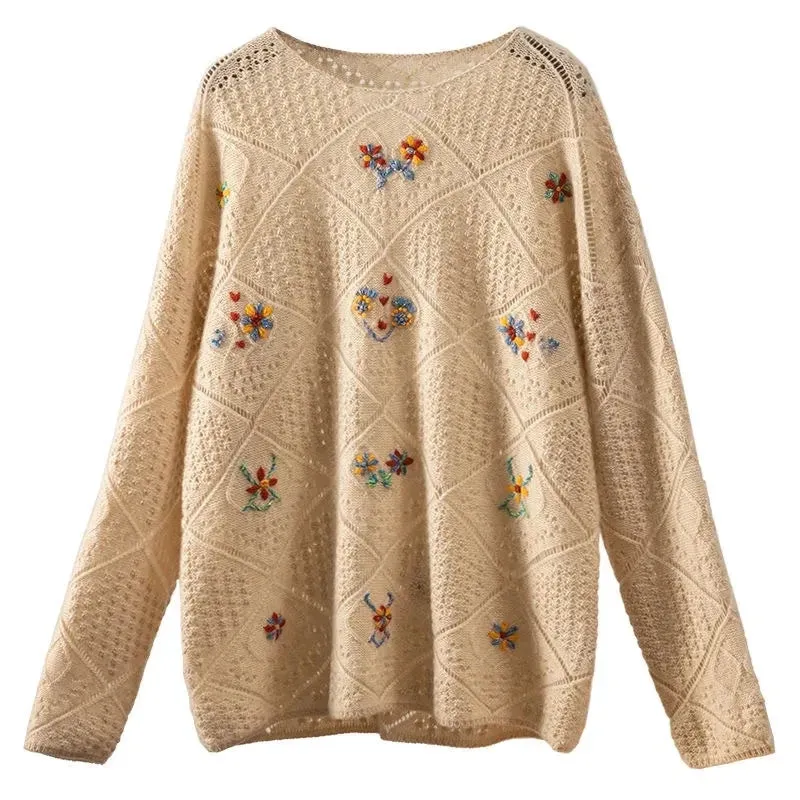 Women Embroidered Cotton-Blend Sweater for Chilly Days