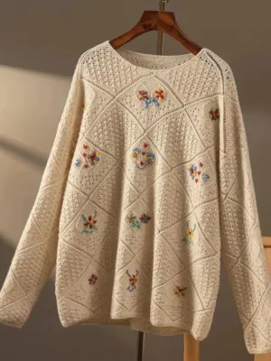 Women Embroidered Cotton-Blend Sweater for Chilly Days