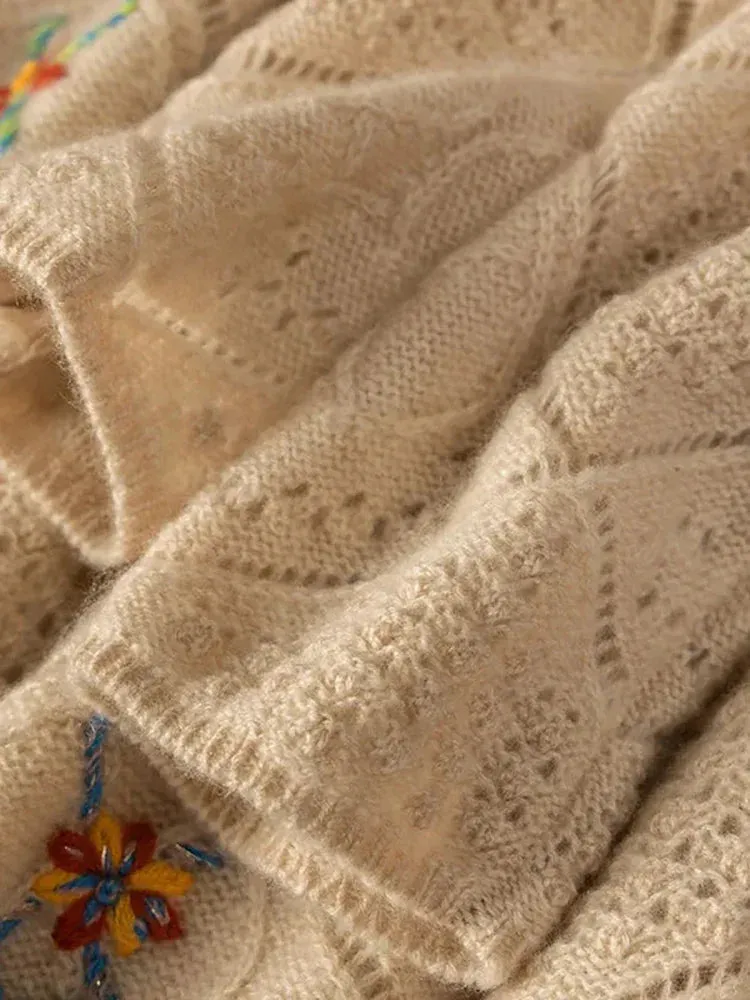 Women Embroidered Cotton-Blend Sweater for Chilly Days