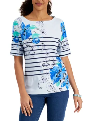 Women's Floral Printed T-Shirt,Light Blue
