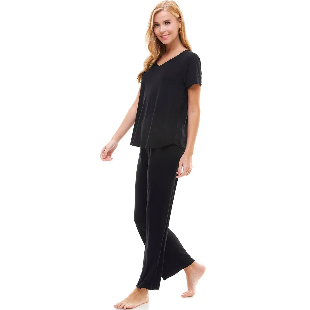 Women?€?s Loungewear Set Black & Mauve Solid Color Short Sleeve Set