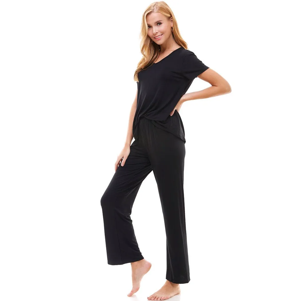 Women?€?s Loungewear Set Black & Mauve Solid Color Short Sleeve Set