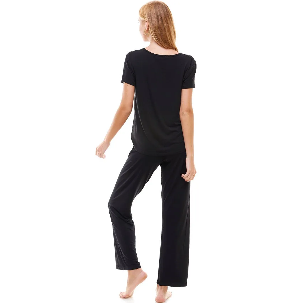 Women?€?s Loungewear Set Black & Mauve Solid Color Short Sleeve Set