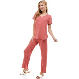 Women?€?s Loungewear Set Black & Mauve Solid Color Short Sleeve Set